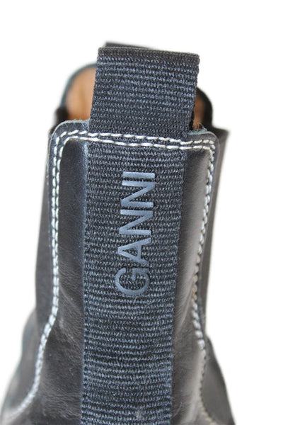 Ganni Womens Leather Stretch Inset Pull On Ankle Boots Black Size 40 10