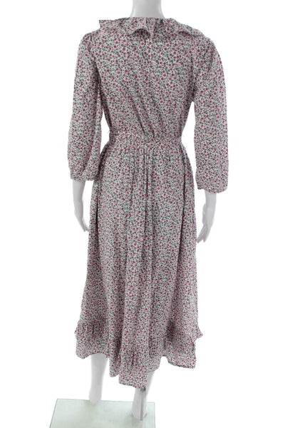 Pink City Prints Women Shirt Dress White Cotton Floral Collared Button Size 30
