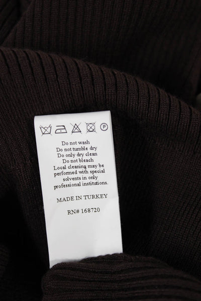 Theo Womens Petite Henley Wool Collared Long Sleeve Solid Sweater Brown Size XS