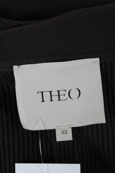 Theo Womens Petite Henley Wool Collared Long Sleeve Solid Sweater Brown Size XS