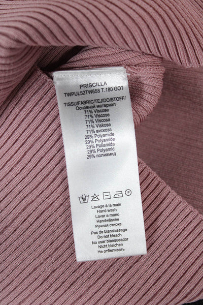 Theo Womens Petite Henley Wool Collared Long Sleeve Solid Sweater Brown Size XS