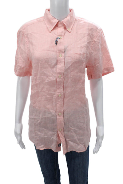Vineyard Vines Mens Collared Linen Button-Up Pink Short Sleeve Solid Size S