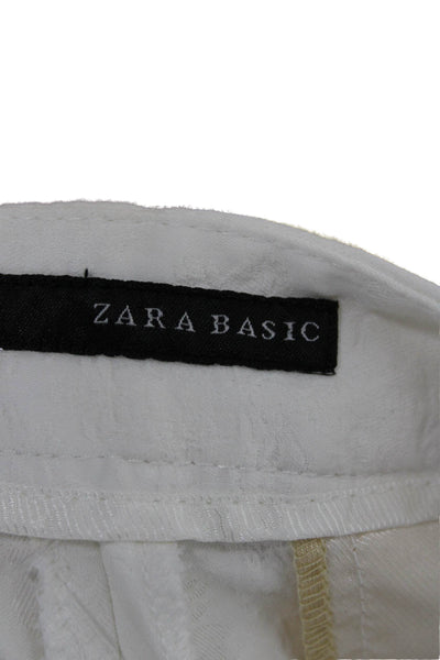 Zara Basic Womens Ankle Pants White Geometric Polyester Zip Size XS