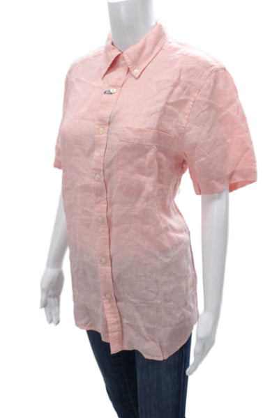 Vineyard Vines Mens Collared Linen Button-Up Pink Short Sleeve Solid Size S