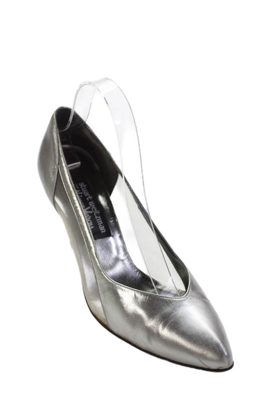 Stuart Weitzman Womens Leather Mesh Trim Heels Pumps Shoes Silver Size 8