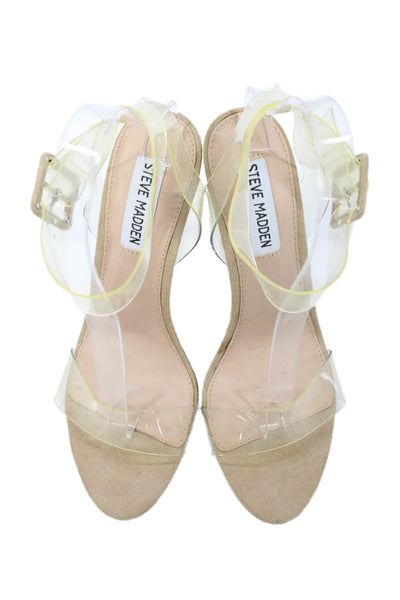 Steve Madden Womens Seeme Slingbacks Sandal Heels Beige Size 6.5 Medium