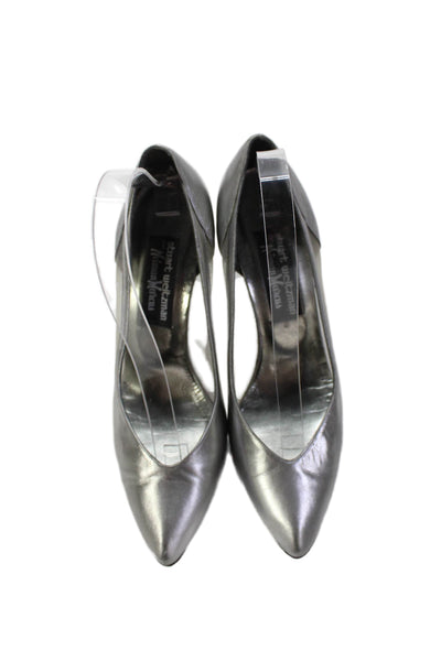Stuart Weitzman Womens Leather Mesh Trim Heels Pumps Shoes Silver Size 8