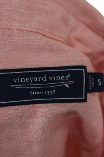 Vineyard Vines Mens Collared Linen Button-Up Pink Short Sleeve Solid Size S