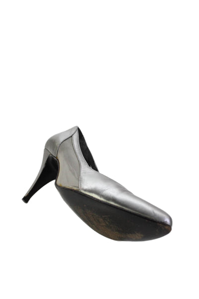 Stuart Weitzman Womens Leather Mesh Trim Heels Pumps Shoes Silver Size 8