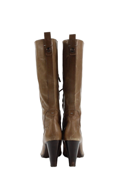 Costume National Womens Leather Knee High Zip Up Boots Brown Size 39.5 9.5