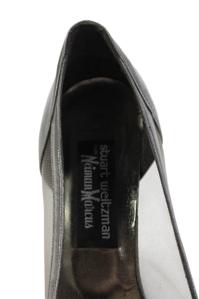 Stuart Weitzman Womens Leather Mesh Trim Heels Pumps Shoes Silver Size 8
