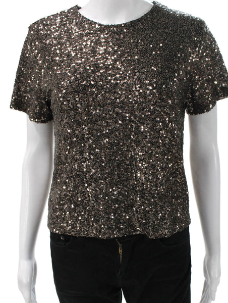 Fifteen Twenty Women Basic Brown Cotton Short Sleeve Sweatshirt Size S
