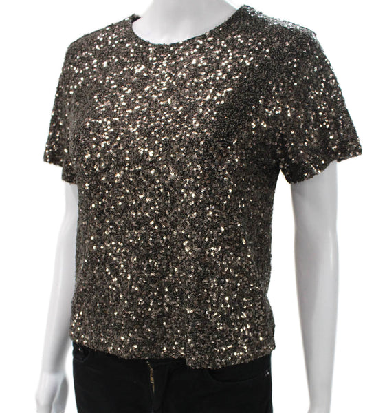 Fifteen Twenty Women Basic Brown Cotton Short Sleeve Sweatshirt Size S