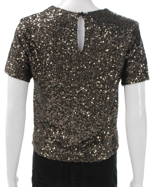 Fifteen Twenty Women Basic Brown Cotton Short Sleeve Sweatshirt Size S