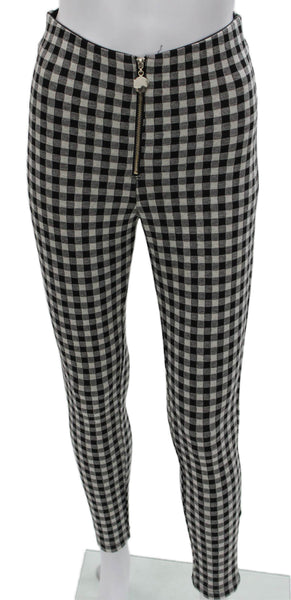 Zara Womens Black Checked Polyester Ankle Leggings Zip Size S