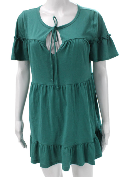 J Crew Women Green Trapeze Swing Dress Short Sleeve Cotton Size S