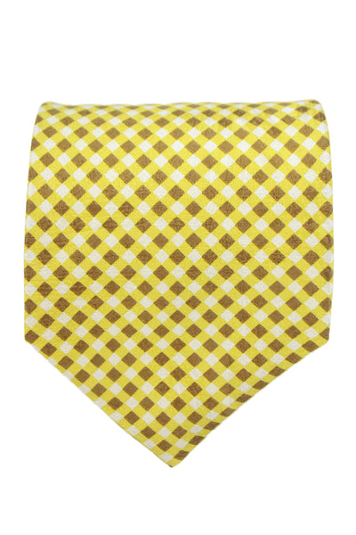 Marco Azzali Mens Silk Check Print Classic Tie Yellow