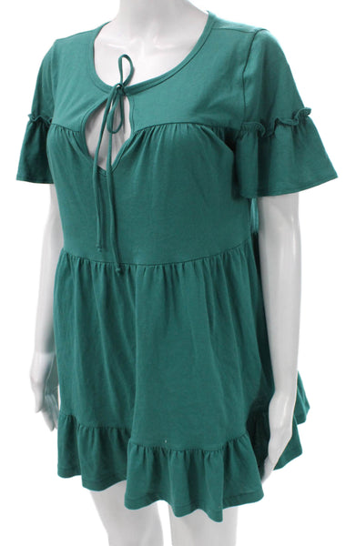 J Crew Women Green Trapeze Swing Dress Short Sleeve Cotton Size S