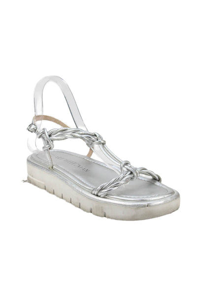 Stuart Weitzman Womens Leather Twisted Strap Sandals Silver Size 6.5 B