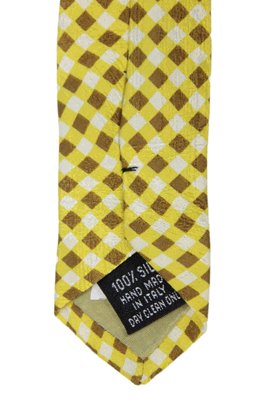Marco Azzali Mens Silk Check Print Classic Tie Yellow