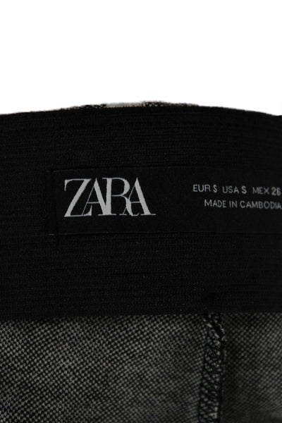Zara Womens Black Checked Polyester Ankle Leggings Zip Size S