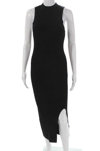 525 Women Bodycon Long Dress Black Mock Neck Viscose Sleeveless Size M