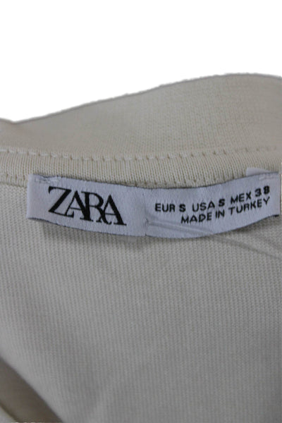 Zara Womens Basic Cotton Crew Neck Short Sleeve T-Shirt Beige Size S