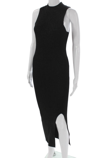 525 Women Bodycon Long Dress Black Mock Neck Viscose Sleeveless Size M