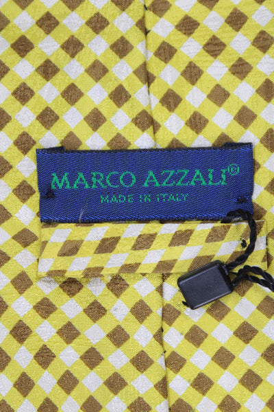 Marco Azzali Mens Silk Check Print Classic Tie Yellow