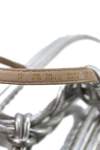 Stuart Weitzman Womens Leather Twisted Strap Sandals Silver Size 6.5 B