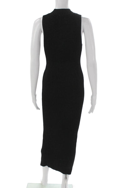 525 Women Bodycon Long Dress Black Mock Neck Viscose Sleeveless Size M