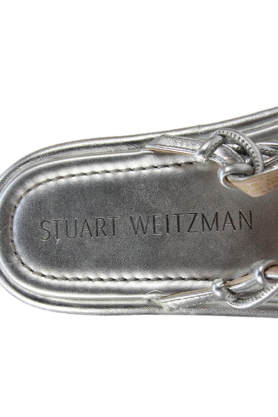 Stuart Weitzman Womens Leather Twisted Strap Sandals Silver Size 6.5 B