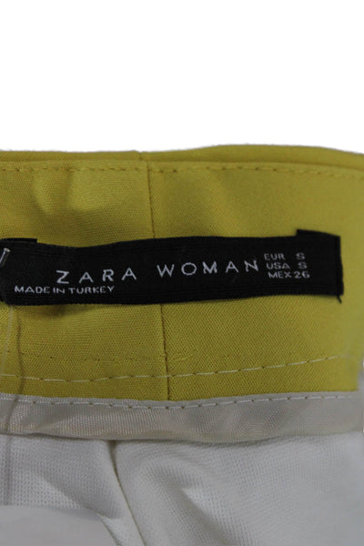 Zara Woman Women Ankle Pants Yellow Polyester Zip Size S