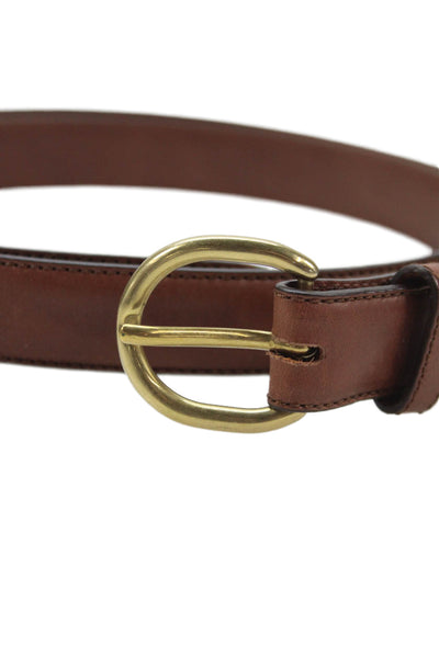 Ralph Lauren Womens Leather Silver Tone Buckle Classic Belt Brown Sz 42