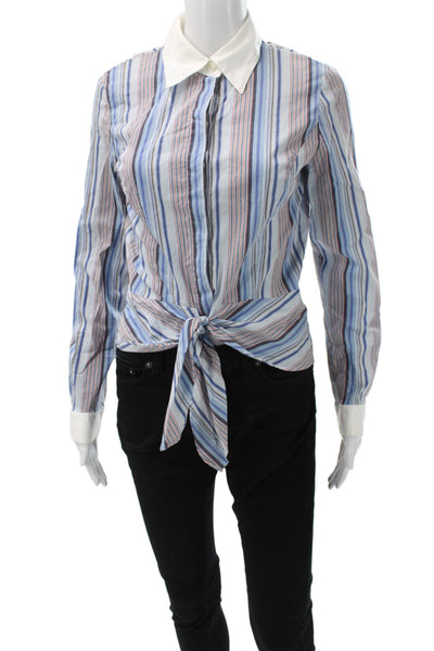 Lafayette 148 New York Women Button-Up Striped Multi Top Long Sleeve Size 4