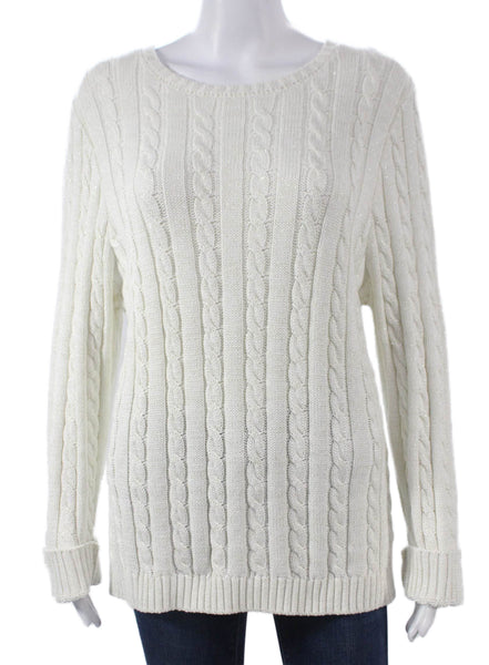 Hinson Wu Women Pullover Sweater White Cotton Crew Neck Long Sleeve Size S