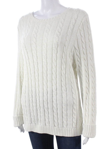 Hinson Wu Women Pullover Sweater White Cotton Crew Neck Long Sleeve Size S