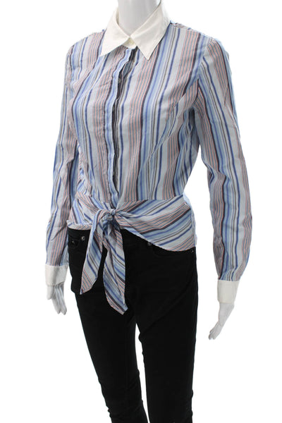 Lafayette 148 New York Women Button-Up Striped Multi Top Long Sleeve Size 4