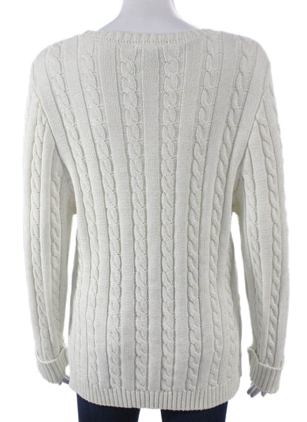 Hinson Wu Women Pullover Sweater White Cotton Crew Neck Long Sleeve Size S