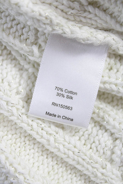 Hinson Wu Women Pullover Sweater White Cotton Crew Neck Long Sleeve Size S