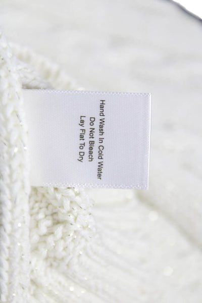 Hinson Wu Women Pullover Sweater White Cotton Crew Neck Long Sleeve Size S