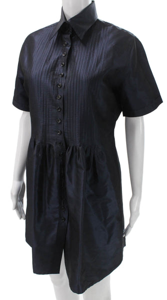 Pauw Womens Shirt Dress Blue Short Sleeve Collared Button Poly Blend Size S
