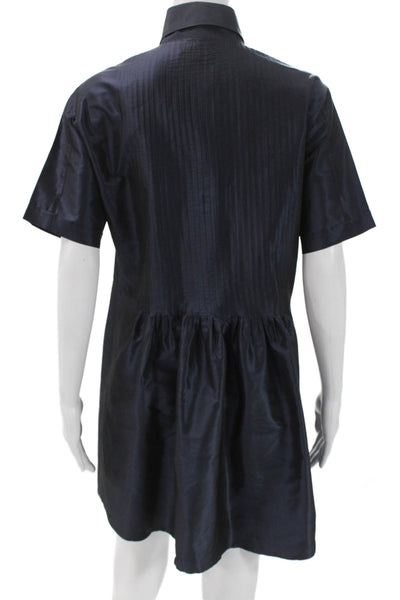 Pauw Womens Shirt Dress Blue Short Sleeve Collared Button Poly Blend Size S