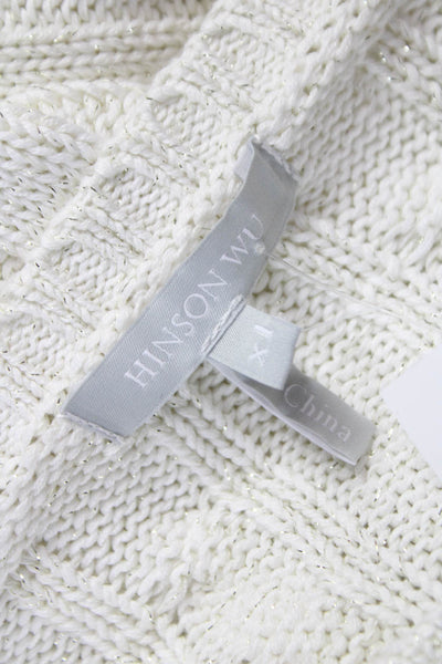 Hinson Wu Women Pullover Sweater White Cotton Crew Neck Long Sleeve Size S