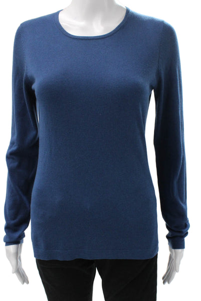 Kinross Cashmere Womens Silk Pullover Sweater Blue Crew Neck Long Sleeve Size S