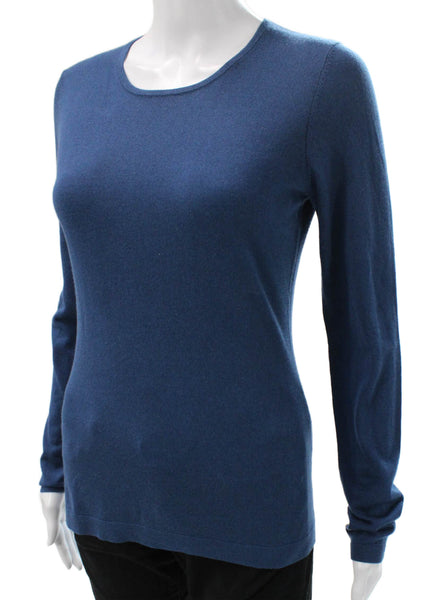 Kinross Cashmere Womens Silk Pullover Sweater Blue Crew Neck Long Sleeve Size S