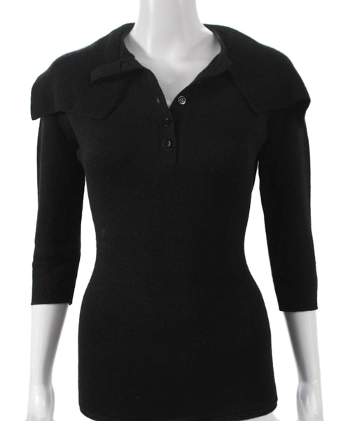 Christian Dior Women Cashmere Pullover Sweater Black Collared 3/4 Sleeve Size S