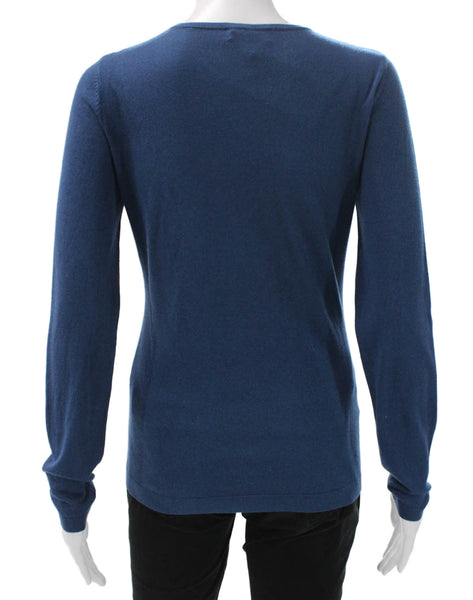 Kinross Cashmere Womens Silk Pullover Sweater Blue Crew Neck Long Sleeve Size S