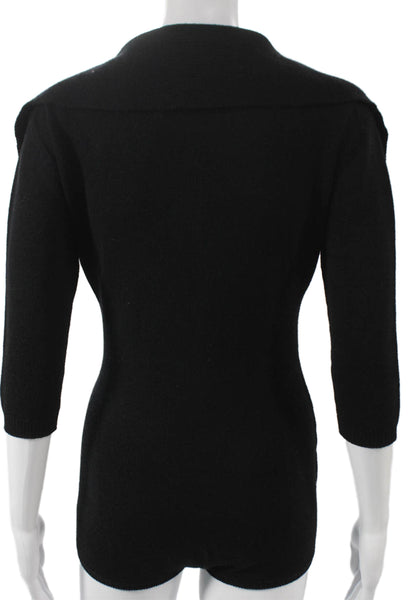Christian Dior Women Cashmere Pullover Sweater Black Collared 3/4 Sleeve Size S
