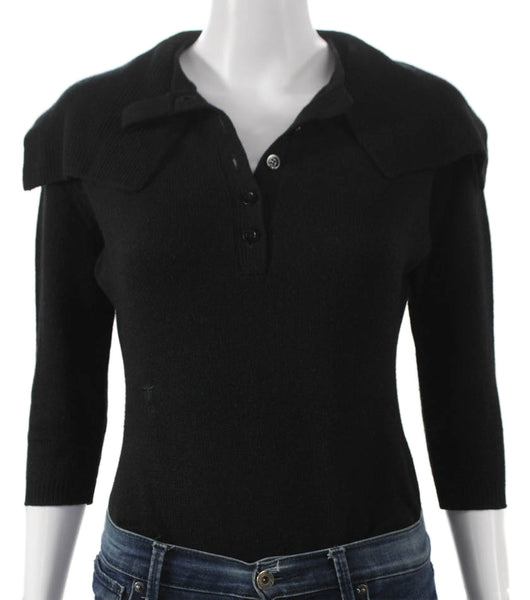 Christian Dior Women Cashmere Pullover Sweater Black Collared 3/4 Sleeve Size S
